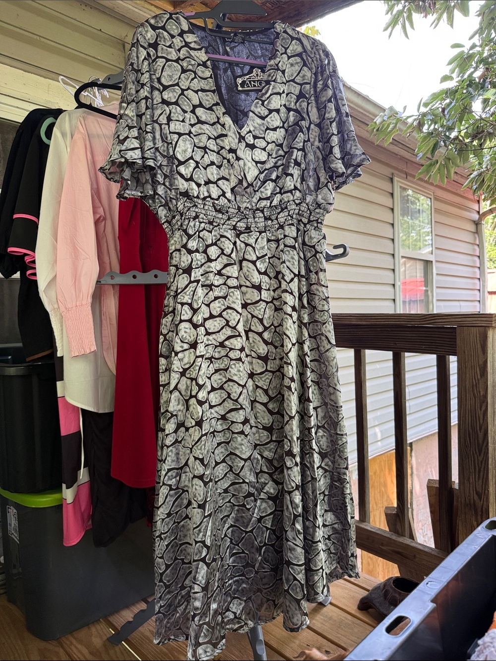 NWT Womens Dress Large by Angie silver shiny stone print on black background